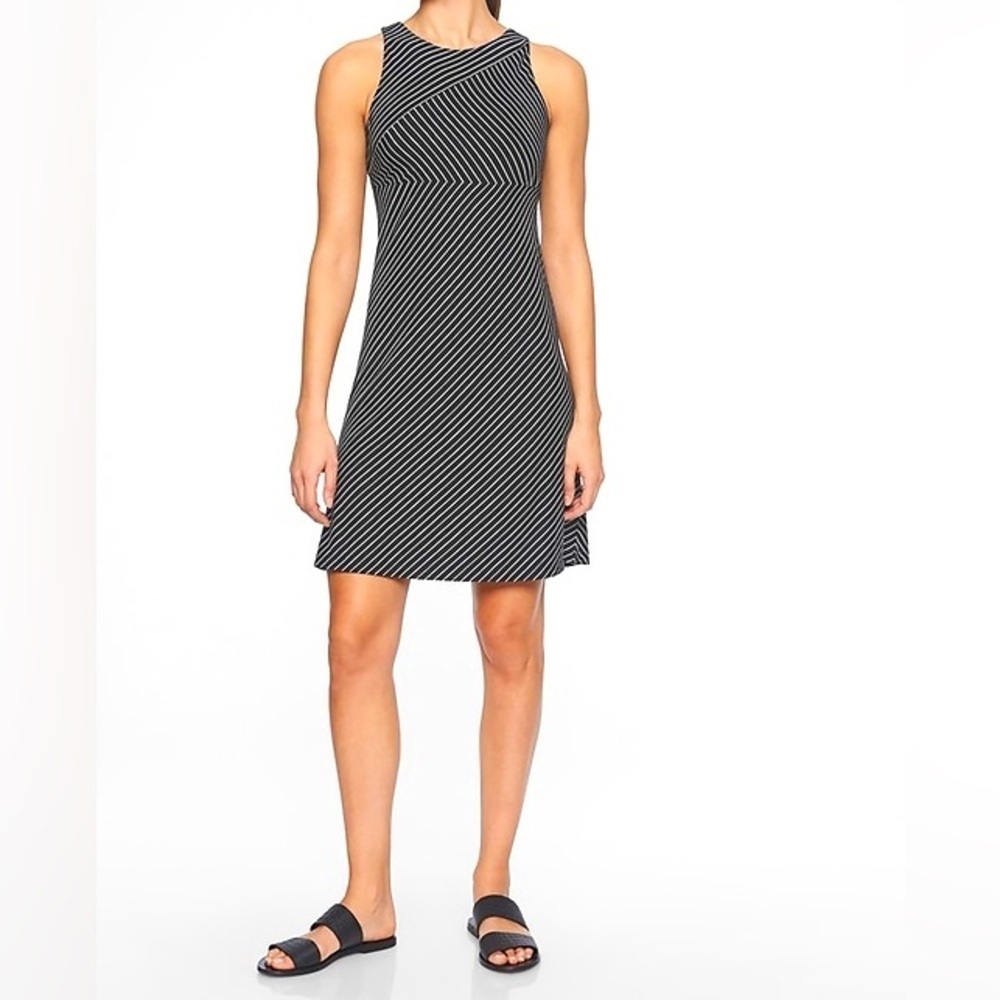 Athleta Santorini Dress - Black with White Stripes Womens Size M